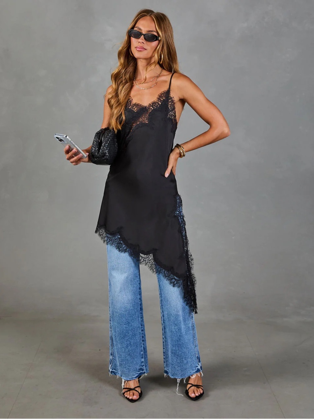 In A New York Minute Asymmetrical Lace Trim Mini Dress